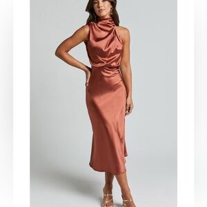 Showpo Satin Copper Midi Dress